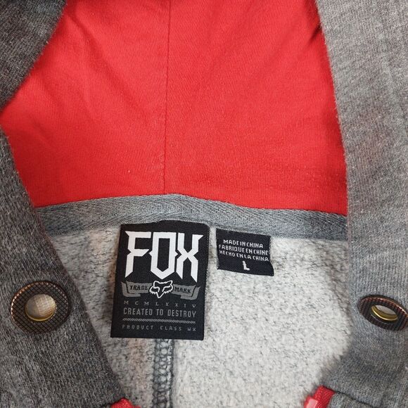 Fox Racing Men's Large Flight Enigma Zip Front Fleece Hoodie Gray Fox Head Rare - Picture 5 of 9